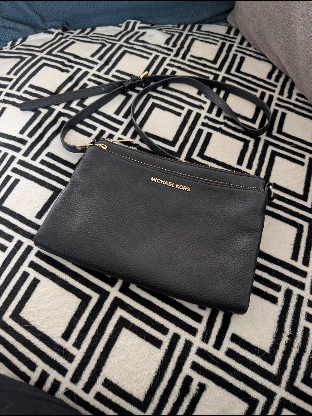 Michael Kors Black Leather Crossbody Bag with Gold Hardware